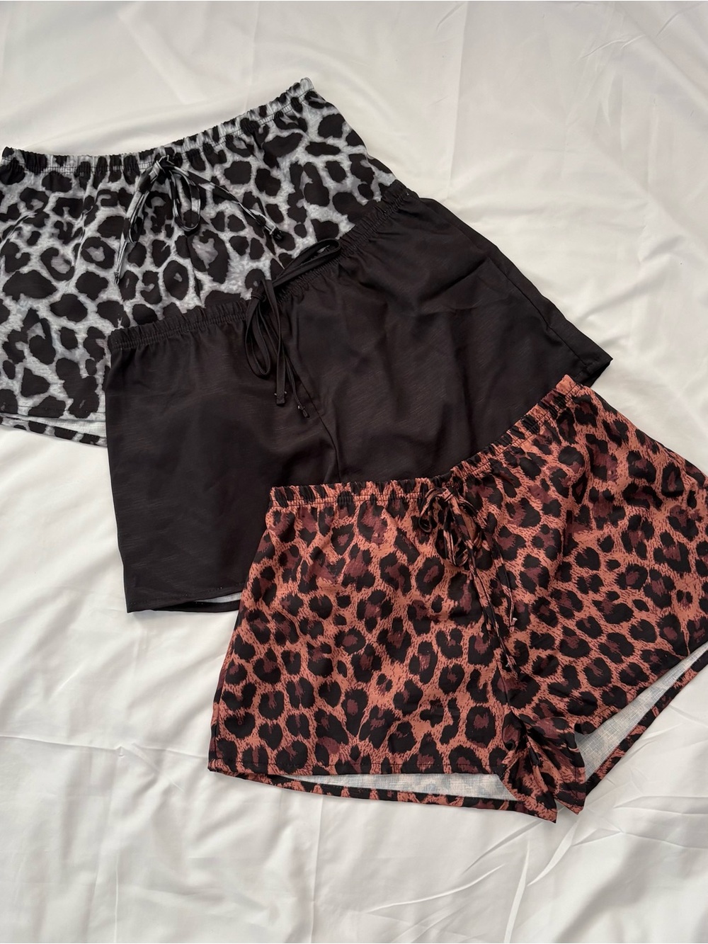3-Pack High-Waist Lounge Shorts - Black, Gray Leopard & Brown Leopard